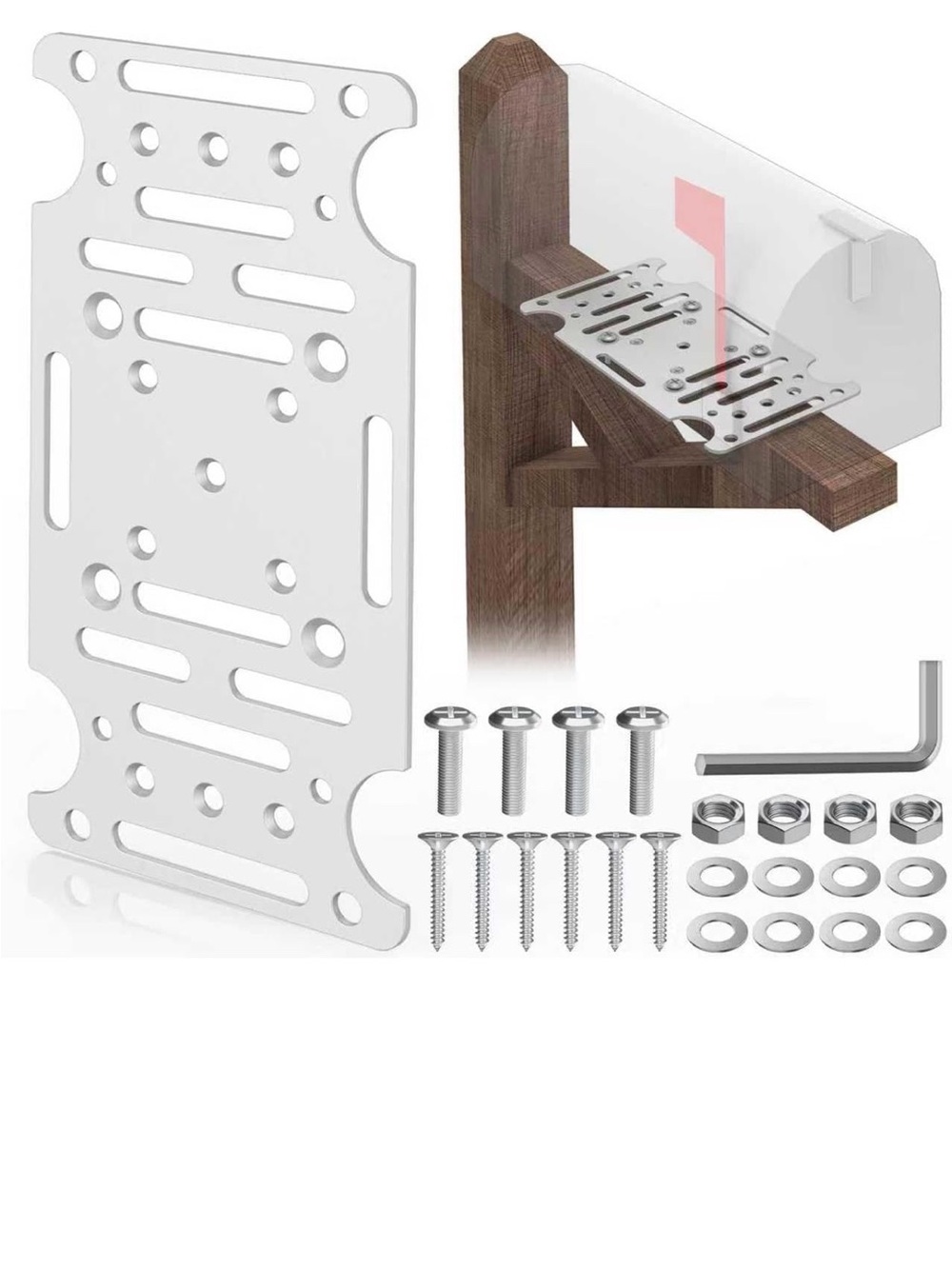 New Open Bag White Mailbox Mounting Bracket, Heavy-Duty Plate for Post Moun